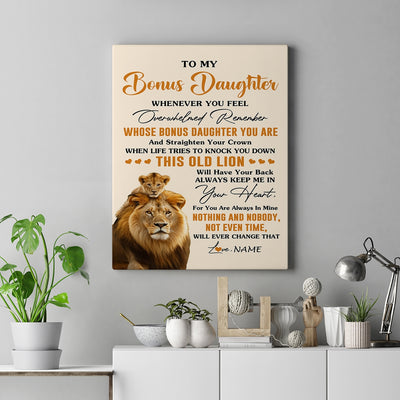 Personalized To My Bonus Daughter Canvas From Stepdad Whenever You Fell Overwhelmed Lion Stepdaughter Birthday Gifts Christmas Customized Fleece Canvas | teecentury