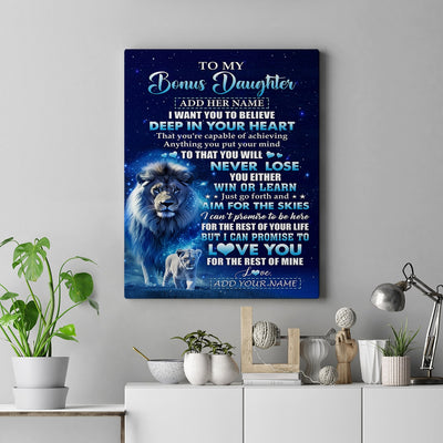 Personalized To My Bonus Daughter Canvas From Stepfather Believe Your Heart Stepdaughter Gift Birthday Graduation Christmas Custom Art Print Framed Canvas | teecentury