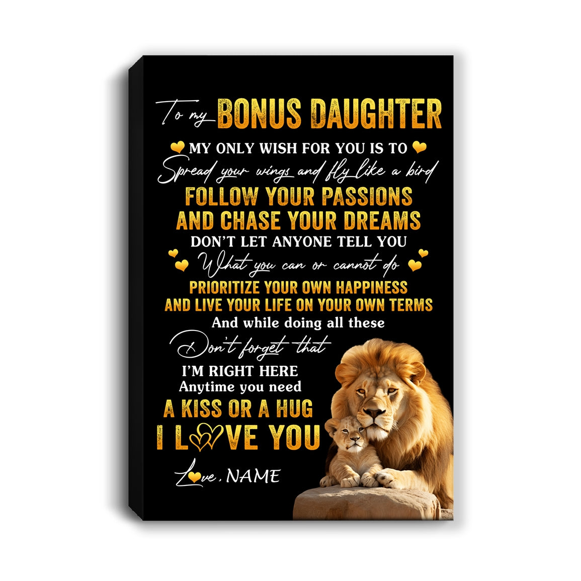 Personalized To My Bonus Daughter Canvas From Stepfather Lion My Only Wish For You Stepdaughter Birthday Gifts Graduation Christmas Custom Wall Art Print Framed Canvas | teecentury