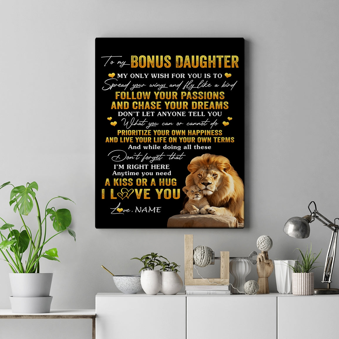 Personalized To My Bonus Daughter Canvas From Stepfather Lion My Only Wish For You Stepdaughter Birthday Gifts Graduation Christmas Custom Wall Art Print Framed Canvas | teecentury