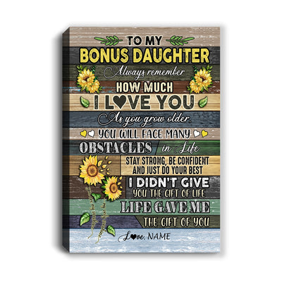 Personalized To My Bonus Daughter Canvas From Stepmom Always Remember How Much I Love You Wood Sunflower Stepdaughter Birthday Custom Wall Art Print Framed Canvas | teecentury