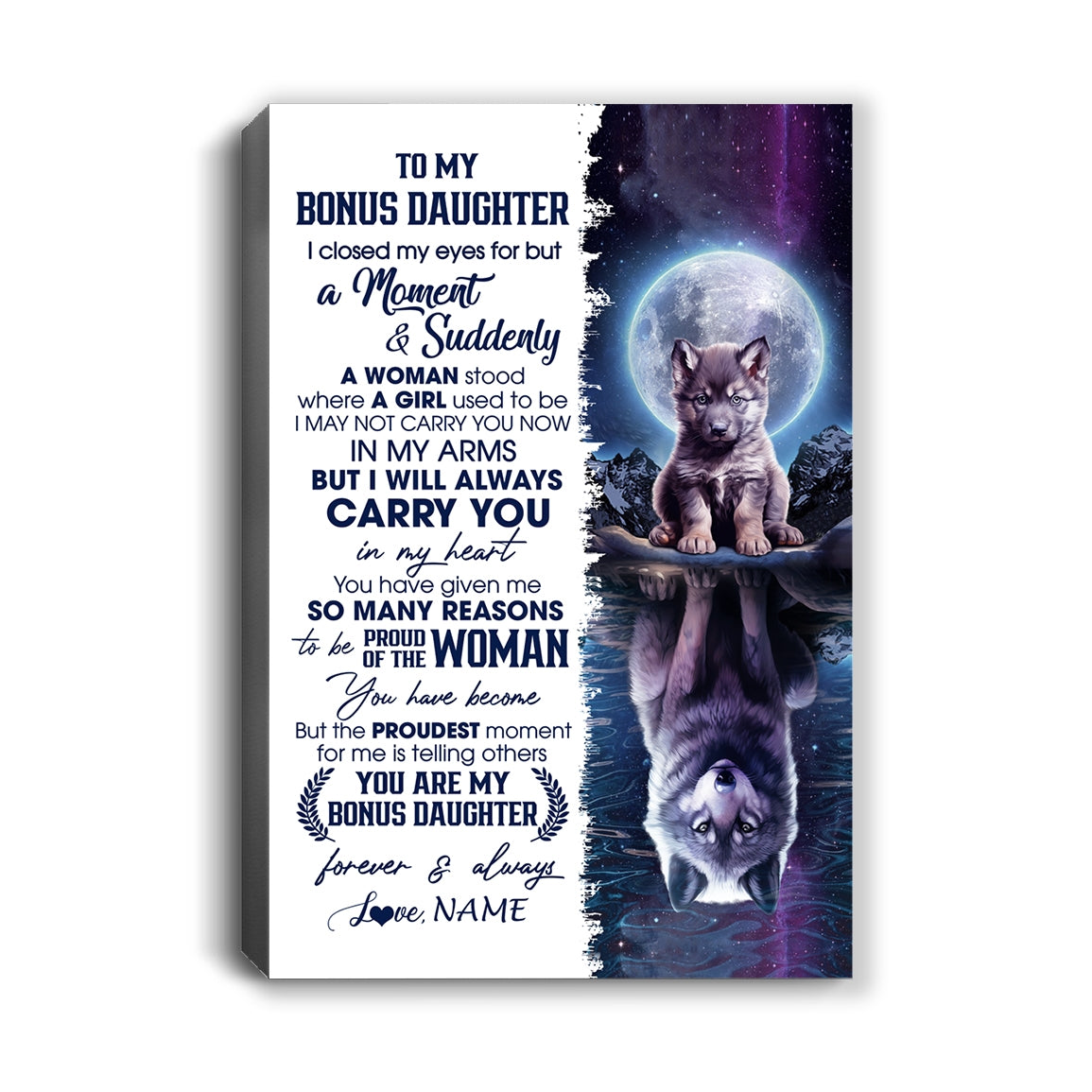 Personalized To My Bonus Daughter Canvas From Stepmom Dad I Close My Eyes Wolf Stepdaughter Birthday Gifts Graduation Christmas Custom Wall Art Print Framed Canvas | teecentury