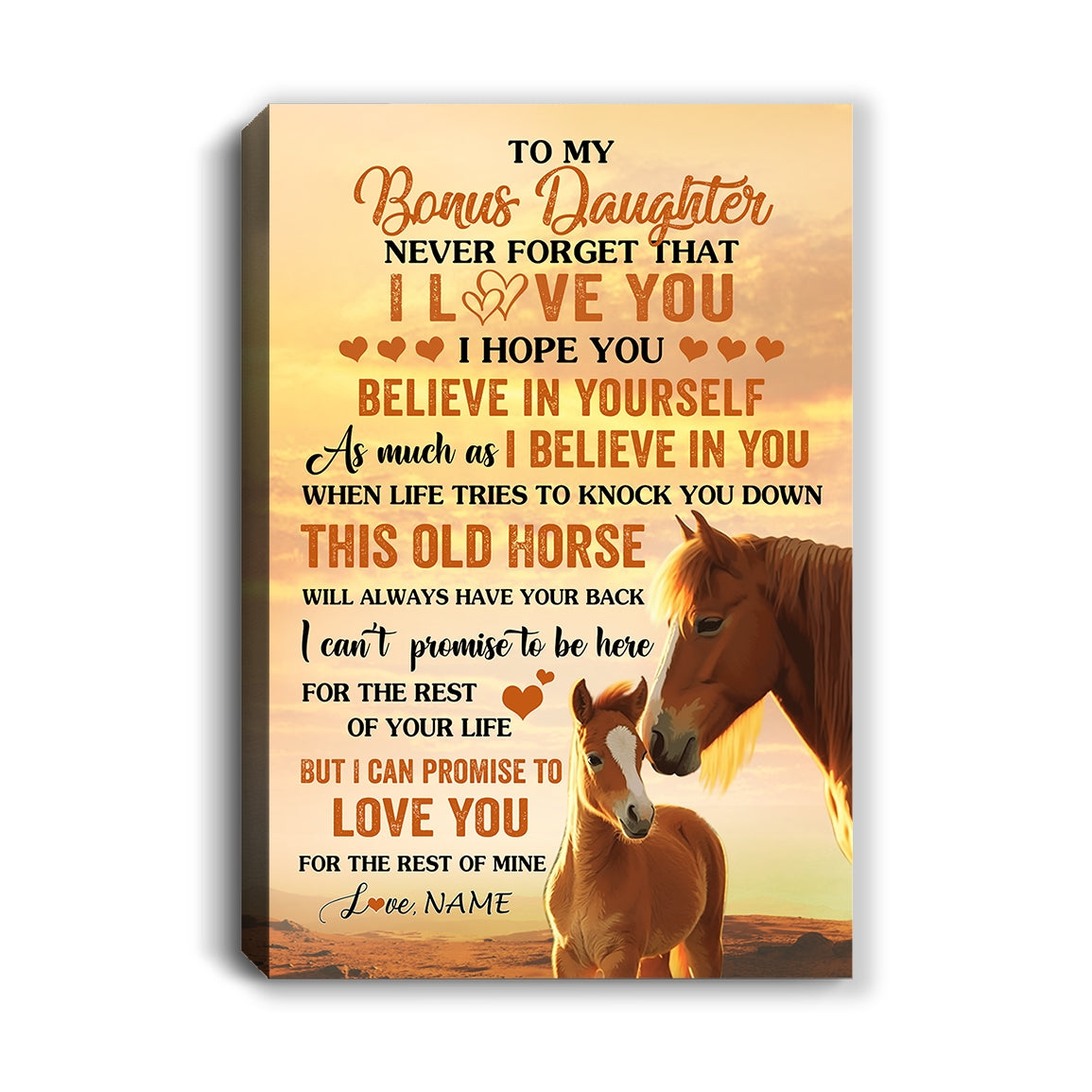 Personalized To My Bonus Daughter Canvas From Stepmom Dad This Old Horse Love You Stepdaughter Birthday Gifts Graduation Christmas Custom Wall Art Print Framed Canvas | teecentury