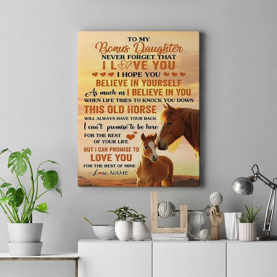 Personalized To My Bonus Daughter Canvas From Stepmom Dad This Old Horse Love You Stepdaughter Birthday Gifts Graduation Christmas Custom Wall Art Print Framed Canvas | teecentury