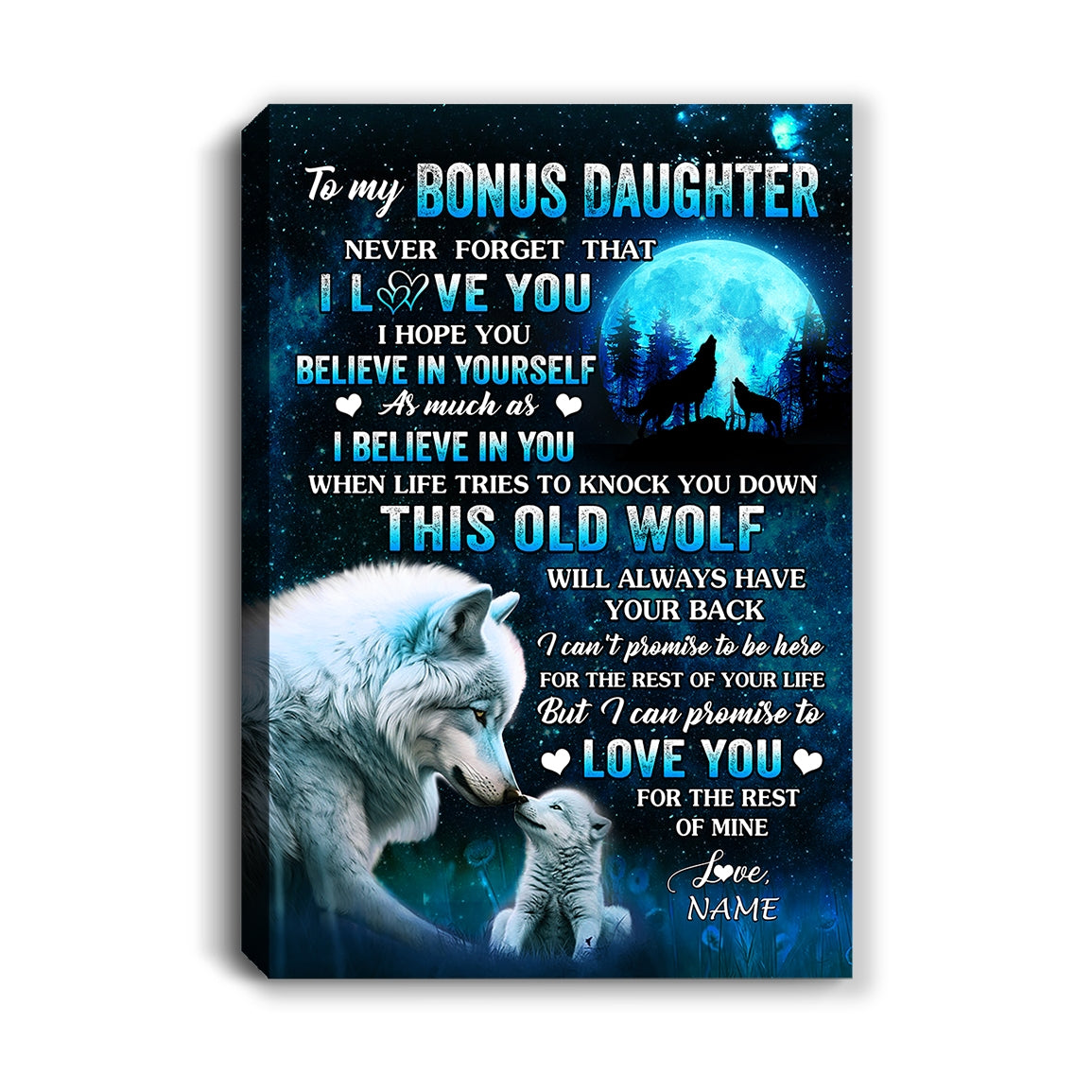 Personalized To My Bonus Daughter Canvas From Stepmom Dad This Old Wolf Love Stepdaughter Birthday Gifts Graduation Christmas Custom Wall Art Print Framed Canvas | teecentury