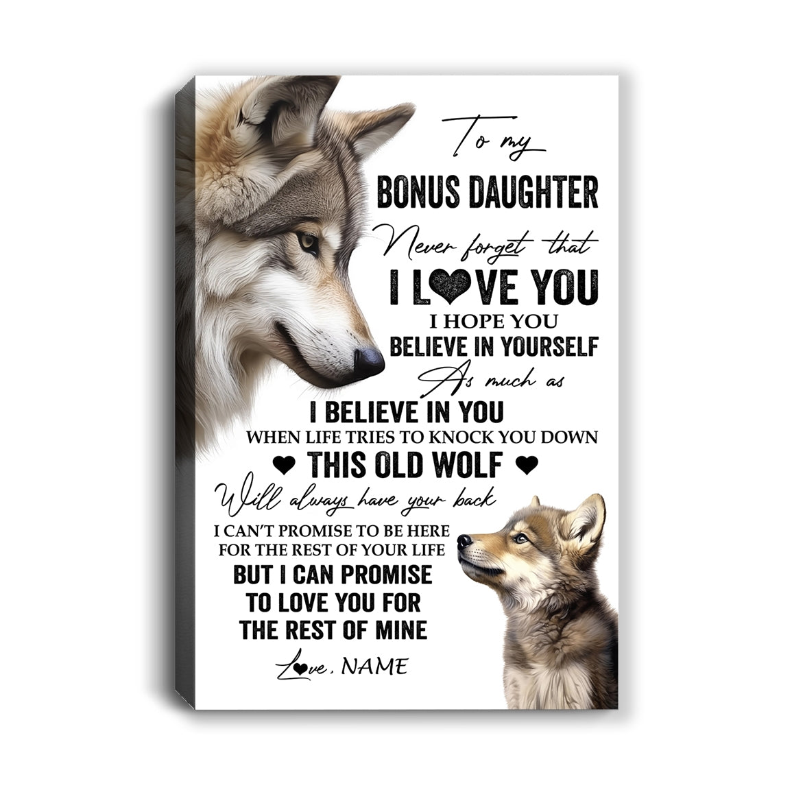 Personalized To My Bonus Daughter Canvas From Stepmom Dad This Old Wolf Love You Stepdaughter Birthday Gifts Graduation Christmas Custom Wall Art Print Framed Canvas | teecentury