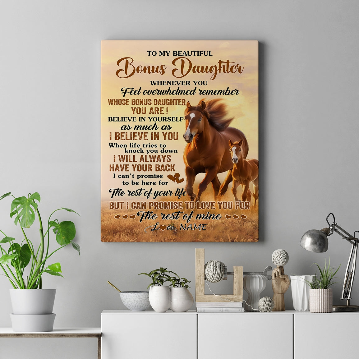 Personalized To My Bonus Daughter Canvas From Stepmom Dad Whenever You Feel Horse Stepdaughter Birthday Gifts Graduation Christmas Custom Wall Art Print Framed Canvas | teecentury
