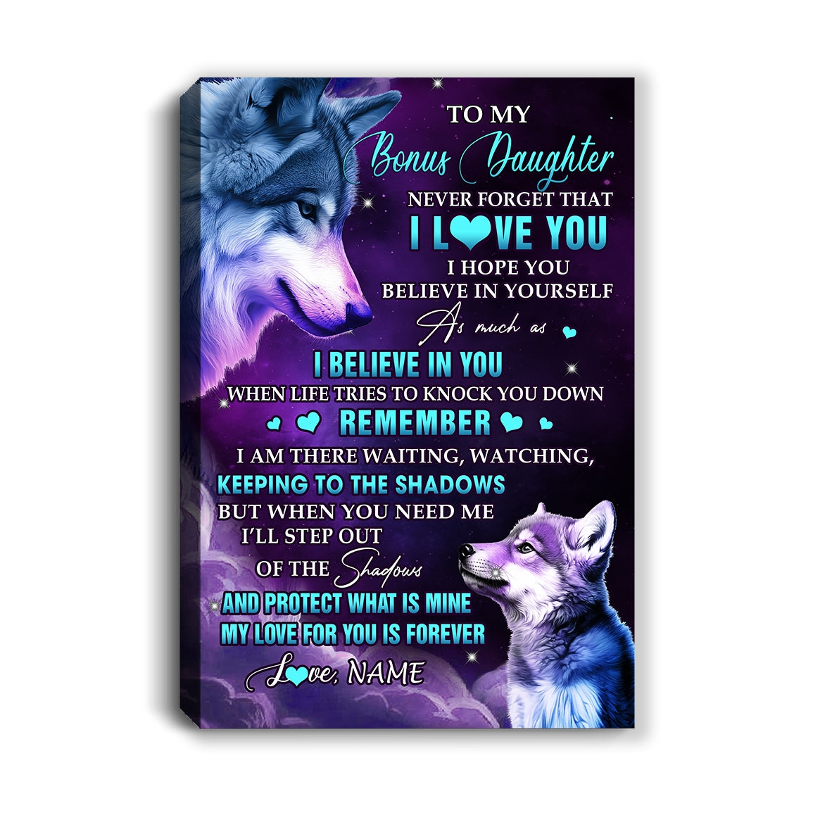 Personalized To My Bonus Daughter Canvas From Stepmom Dad Wolf Moon My Love For You Is Forever Stepdaughter Birthday Gifts Christmas Custom Wall Art Print Framed Canvas | teecentury