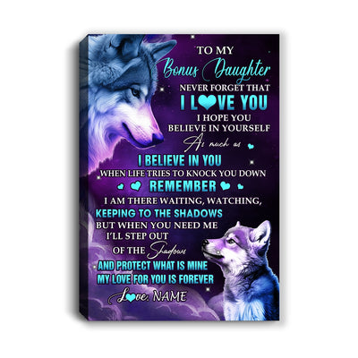 Personalized To My Bonus Daughter Canvas From Stepmom Dad Wolf Moon My Love For You Is Forever Stepdaughter Birthday Gifts Christmas Custom Wall Art Print Framed Canvas | teecentury