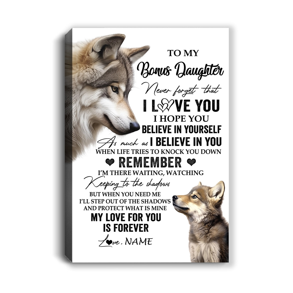 Personalized To My Bonus Daughter Canvas From Stepmom Dad Wolf My Love For You Is Forever Stepdaughter Birthday Gifts Christmas Custom Wall Art Print Framed Canvas | teecentury