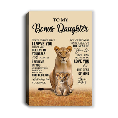 Personalized To My Bonus Daughter Canvas From Stepmom Lion Never Forget That I Love You Stepdaughter Birthday Gifts Christmas Custom Wall Art Print Framed Canvas | teecentury