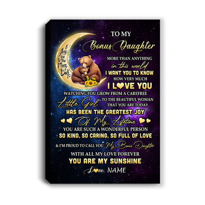 Personalized To My Bonus Daughter Canvas From Stepmom Positive Energy Encourage Brave Little Bear Stepdaughter Birthday Christmas Custom Wall Art Print Framed Canvas | teecentury