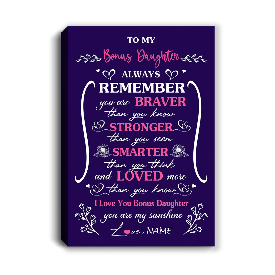 Personalized To My Bonus Daughter Canvas From Stepmom Stepdad Purple I Love You Stepdaughter Birthday Gifts Graduation Christmas Custom Wall Art Print Framed Canvas | teecentury