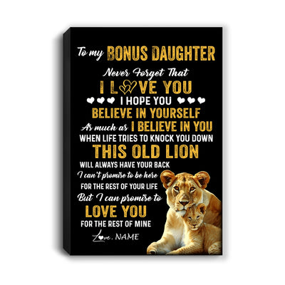Personalized To My Bonus Daughter Canvas From Stepmom This Old Lion Love You Stepdaughter Birthday Gifts Graduation Christmas Custom Wall Art Print Framed Canvas | teecentury