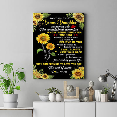Personalized To My Bonus Daughter Canvas From Stepmom Whenever You Feel Sunflower Stepdaughter Birthday Gifts Graduation Christmas Custom Wall Art Print Framed Canvas | teecentury