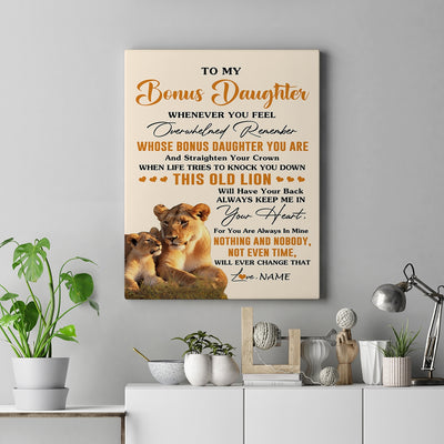 Personalized To My Bonus Daughter Canvas From Stepmom Whenever You Fell Overwhelmed Lion Stepdaughter Birthday Gifts Christmas Customized Fleece Canvas | teecentury