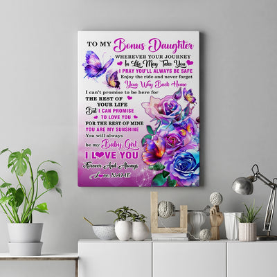 Personalized To My Bonus Daughter Canvas From Stepmom Wherever Your Journey In Life Butterfly Stepdaughter Birthday Gifts Christmas Custom Wall Art Print Framed Canvas | teecentury