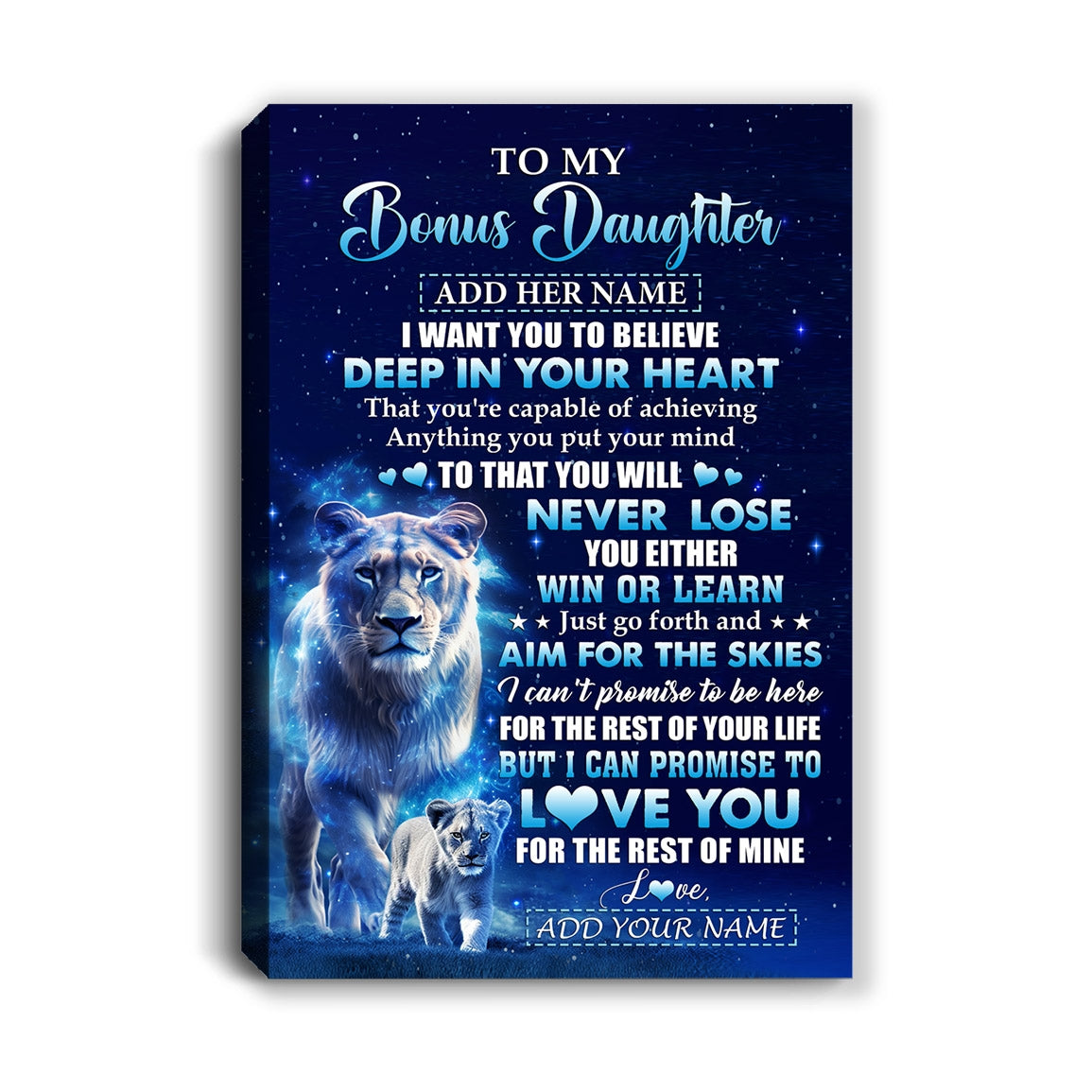 Personalized To My Bonus Daughter Canvas From Stepmother Believe Your Heart Stepdaughter Gift Birthday Graduation Christmas Custom Art Print Framed Canvas | teecentury