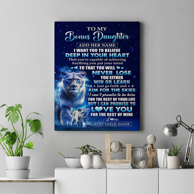 Personalized To My Bonus Daughter Canvas From Stepmother Believe Your Heart Stepdaughter Gift Birthday Graduation Christmas Custom Art Print Framed Canvas | teecentury