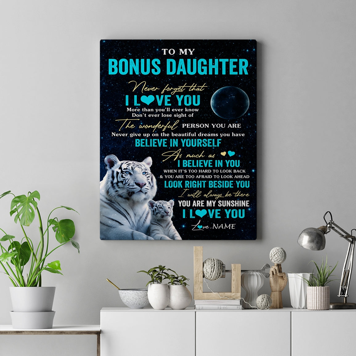 Personalized To My Bonus Daughter Canvas From Stepmother Never Forget I Love You White Tiger Stepdaughter Birthday Gifts Christmas Custom Wall Art Print Framed Canvas | teecentury