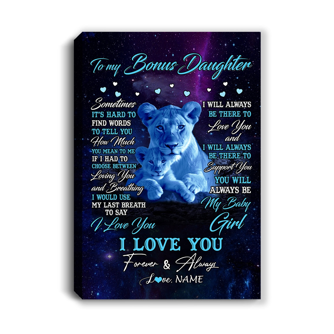 Personalized To My Bonus Daughter Canvas From Stepmother Sometimes It's Hard Lion Stepdaughter Gift Birthday Graduation Christmas Custom Wall Art Print Framed Canvas | teecentury