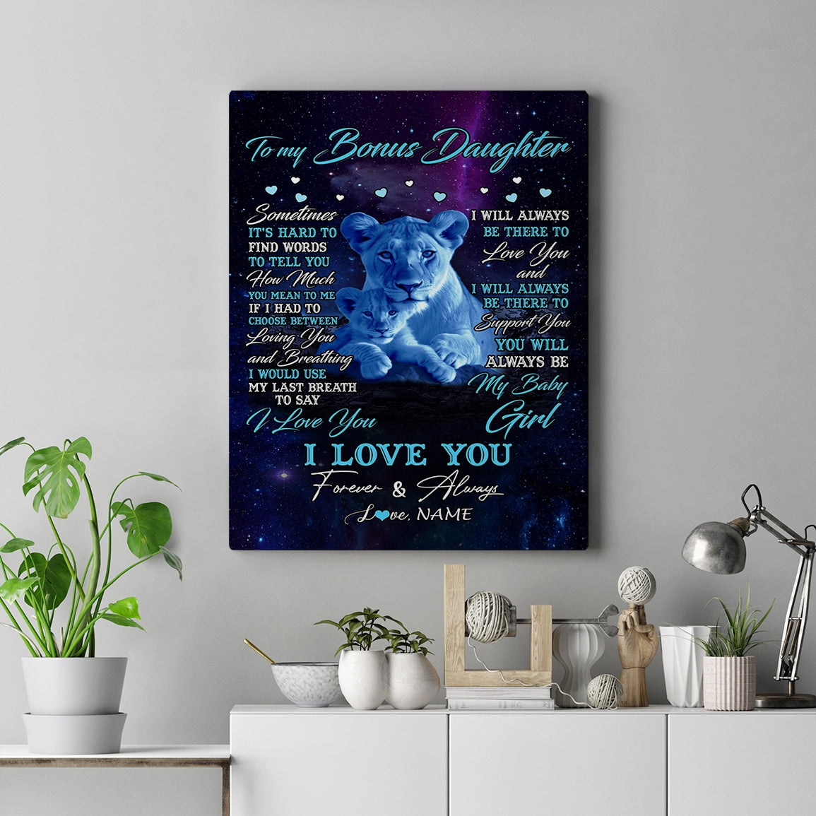 Personalized To My Bonus Daughter Canvas From Stepmother Sometimes It's Hard Lion Stepdaughter Gift Birthday Graduation Christmas Custom Wall Art Print Framed Canvas | teecentury