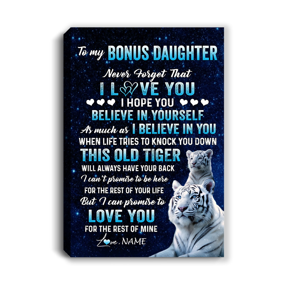Personalized To My Bonus Daughter Canvas Gift From Stepmom Dad This Old Tiger Love You Stepdaughter Birthday Graduation Christmas Custom Wall Art Print Framed Canvas | teecentury
