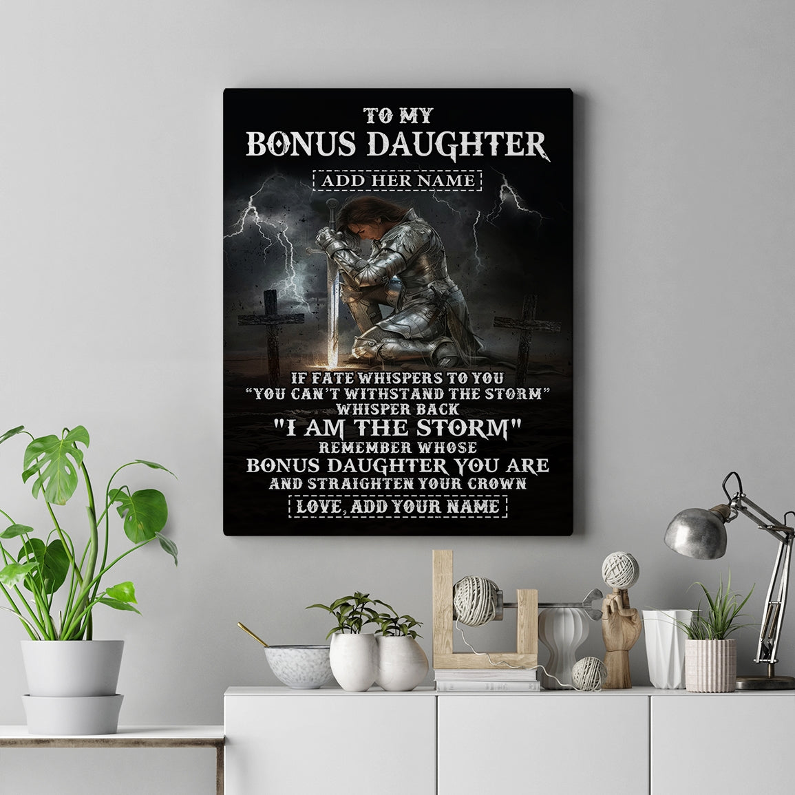 Personalized To My Bonus Daughter Canvas Women Warrior Knights Templar I Am The Storm Best Stepdaughter Birthday Gifts Christmas Custom Wall Art Print Framed Canvas | teecentury