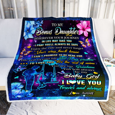 Personalized To My Bonus Daughter From Stepdad Blanket Flower Wherever Your Journey Stepdaughter Birthday Gifts Graduation Christmas Customized Fleece Blanket | teecentury