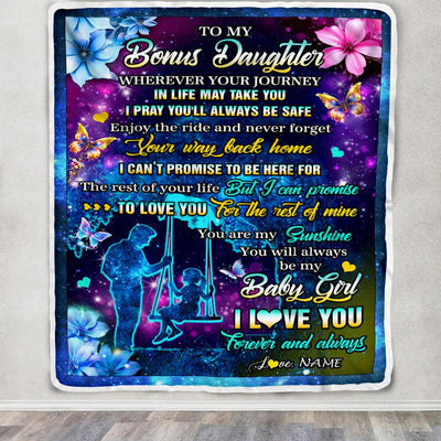 Personalized To My Bonus Daughter From Stepdad Blanket Flower Wherever Your Journey Stepdaughter Birthday Gifts Graduation Christmas Customized Fleece Blanket | teecentury
