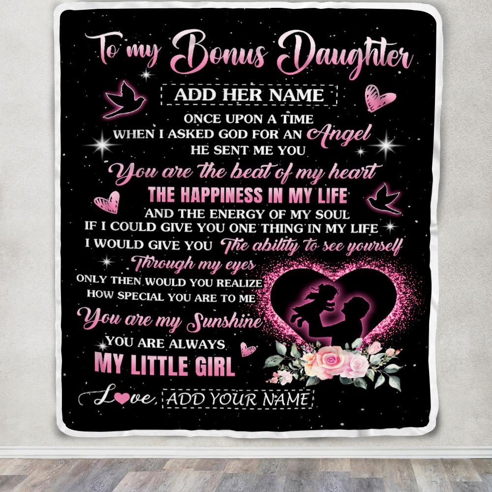 Personalized To My Bonus Daughter From Stepdad Blanket Once Upon A Time Birthday Graduation Gifts For Stepdaughter Gifts Christmas Fleece Throw Blanket | teecentury