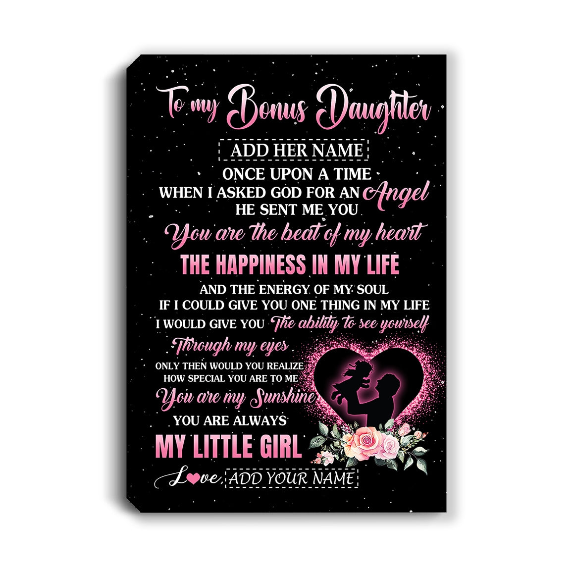 Personalized To My Bonus Daughter From Stepdad Canvas Once Upon A Time Birthday Graduation Gifts For Stepdaughter Christmas Custom Wall Art Print Framed Canvas | teecentury