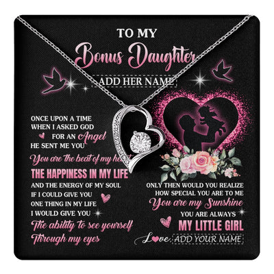 Forever Love Necklace 14K White Gold Finish | 1 | Personalized To My Bonus Daughter From Stepdad Necklace Once Upon A Time Birthday Graduation Gifts For Stepdaughter Christmas Custom Gift Box Message Card | teecentury.myshopify