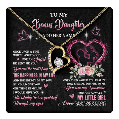 Forever Love Necklace 18K Yellow Gold Finish | 1 | Personalized To My Bonus Daughter From Stepdad Necklace Once Upon A Time Birthday Graduation Gifts For Stepdaughter Christmas Custom Gift Box Message Card | teecentury.myshopify