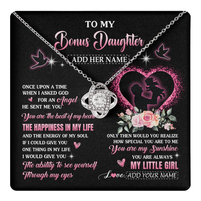 Love Knot Necklace 14K White Gold Finish | 1 | Personalized To My Bonus Daughter From Stepdad Necklace Once Upon A Time Birthday Graduation Gifts For Stepdaughter Christmas Custom Gift Box Message Card | teecentury.myshopify