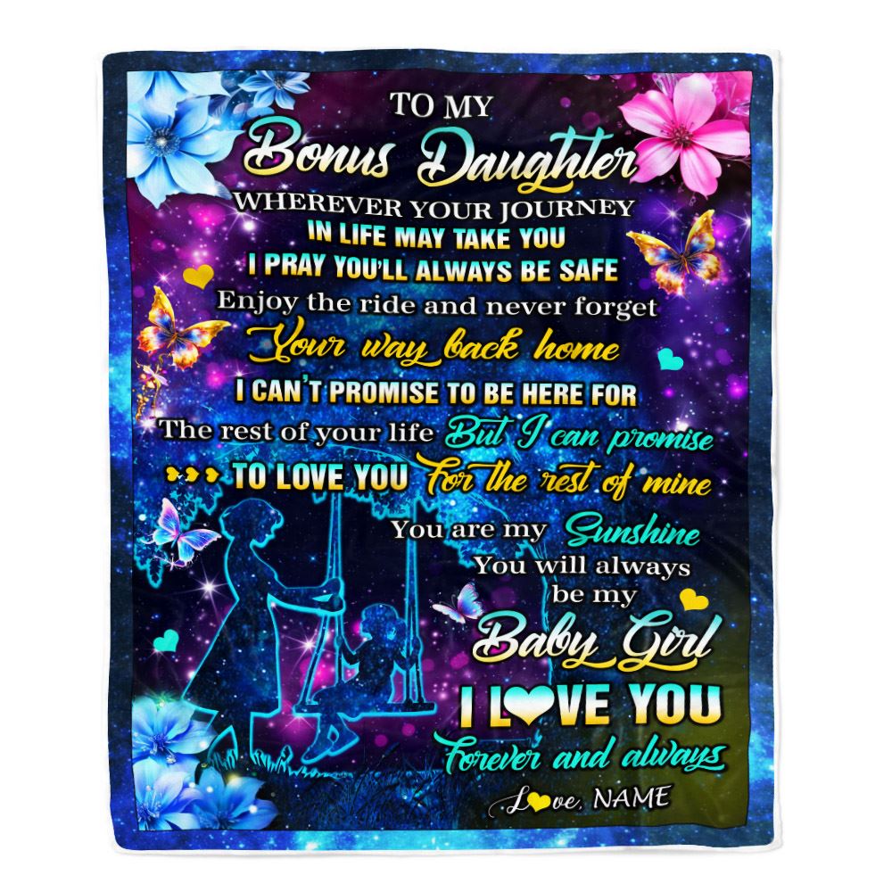 Personalized To My Bonus Daughter From Stepmom Blanket Flower Wherever Your Journey Stepdaughter Birthday Gifts Graduation Christmas Customized Fleece Blanket | teecentury