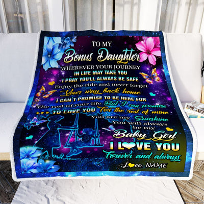 Personalized To My Bonus Daughter From Stepmom Blanket Flower Wherever Your Journey Stepdaughter Birthday Gifts Graduation Christmas Customized Fleece Blanket | teecentury