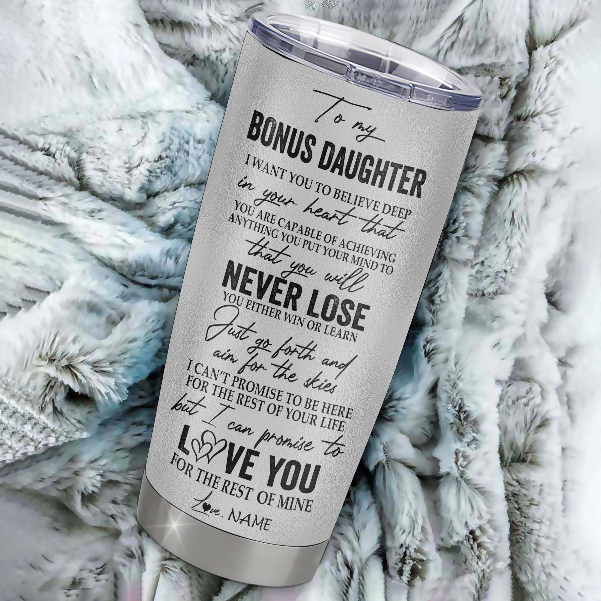 Personalized To My Bonus Daughter From Stepmom Father Stainless Steel Tumbler Cup You Will Never Lose Wolf Stepdaughter Birthday Graduation Christmas Travel Mug | teecentury