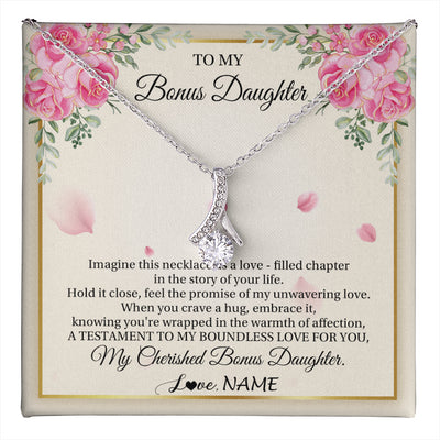 Alluring Beauty Necklace 14K White Gold Finish | 1 | Personalized To My Bonus Daughter From Stepmom Imagine This Necklace As A Love Stepddaughter Birthday Jewelry Christmas Customized Gift Box Message Card | teecentury
