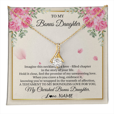 Alluring Beauty Necklace 18K Yellow Gold Finish | 1 | Personalized To My Bonus Daughter From Stepmom Imagine This Necklace As A Love Stepddaughter Birthday Jewelry Christmas Customized Gift Box Message Card | teecentury