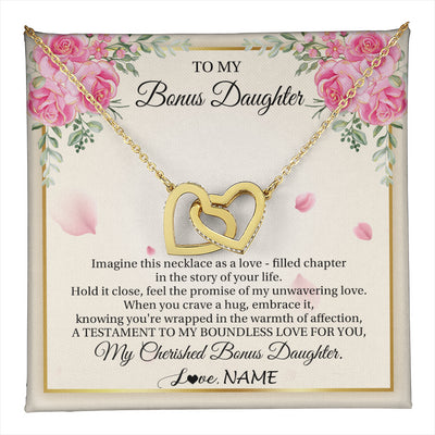 Interlocking Hearts Necklace 18K Yellow Gold Finish | 1 | Personalized To My Bonus Daughter From Stepmom Imagine This Necklace As A Love Stepddaughter Birthday Jewelry Christmas Customized Gift Box Message Card | teecentury