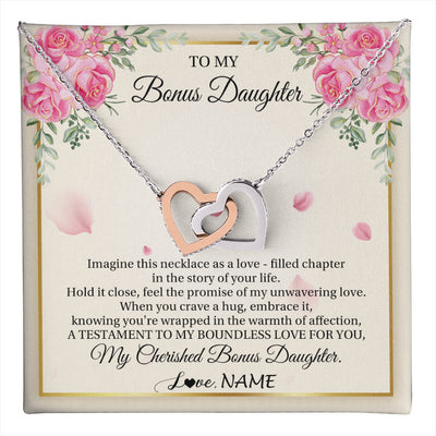 Interlocking Hearts Necklace Stainless Steel & Rose Gold Finish | 1 | Personalized To My Bonus Daughter From Stepmom Imagine This Necklace As A Love Stepddaughter Birthday Jewelry Christmas Customized Gift Box Message Card | teecentury