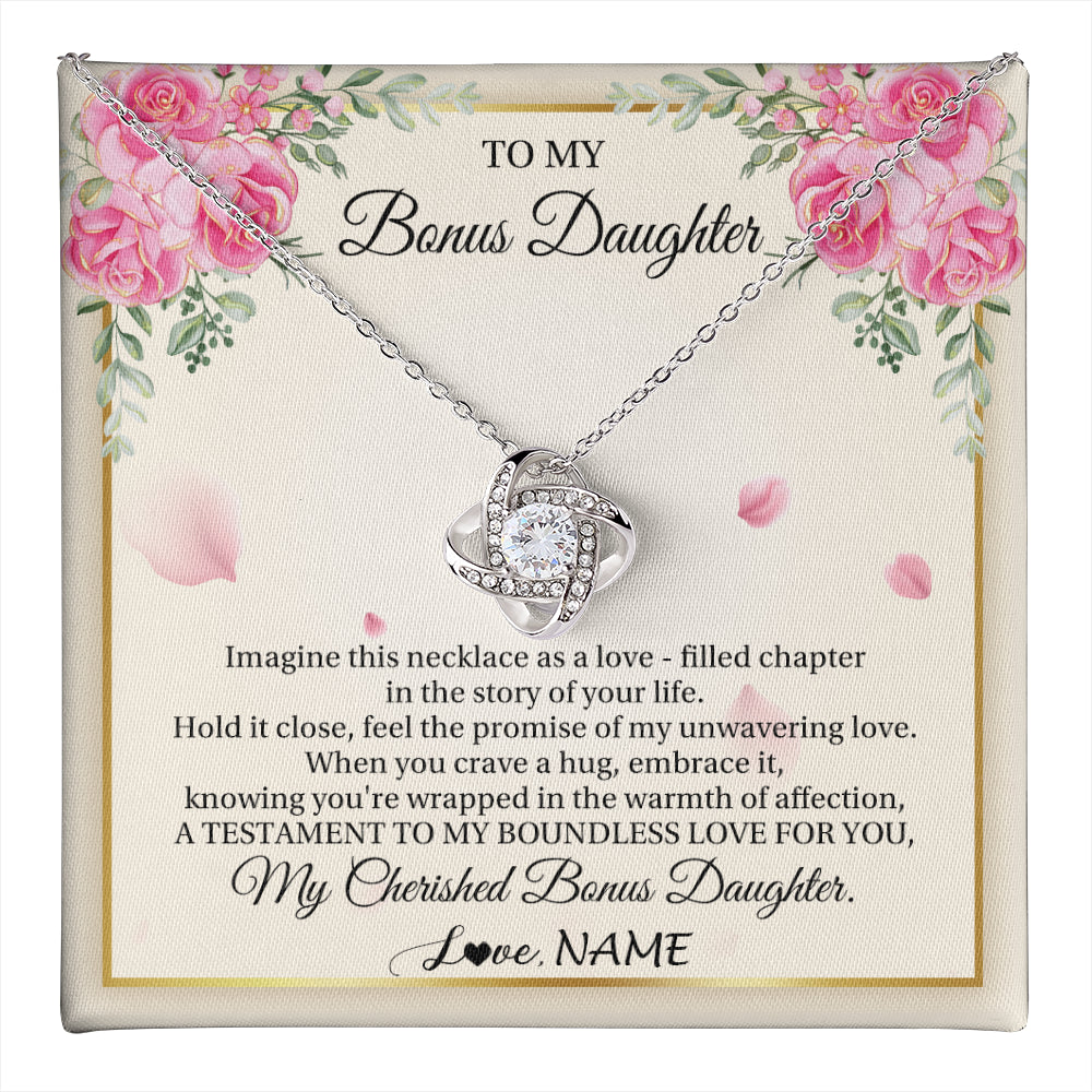 Love Knot Necklace 14K White Gold Finish | 1 | Personalized To My Bonus Daughter From Stepmom Imagine This Necklace As A Love Stepddaughter Birthday Jewelry Christmas Customized Gift Box Message Card | teecentury