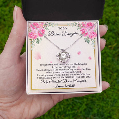 Love Knot Necklace 14K White Gold Finish | 2 | Personalized To My Bonus Daughter From Stepmom Imagine This Necklace As A Love Stepddaughter Birthday Jewelry Christmas Customized Gift Box Message Card | teecentury