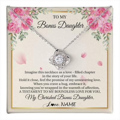 Love Knot Necklace 14K White Gold Finish | 1 | Personalized To My Bonus Daughter From Stepmom Imagine This Necklace As A Love Stepddaughter Birthday Jewelry Christmas Customized Gift Box Message Card | teecentury