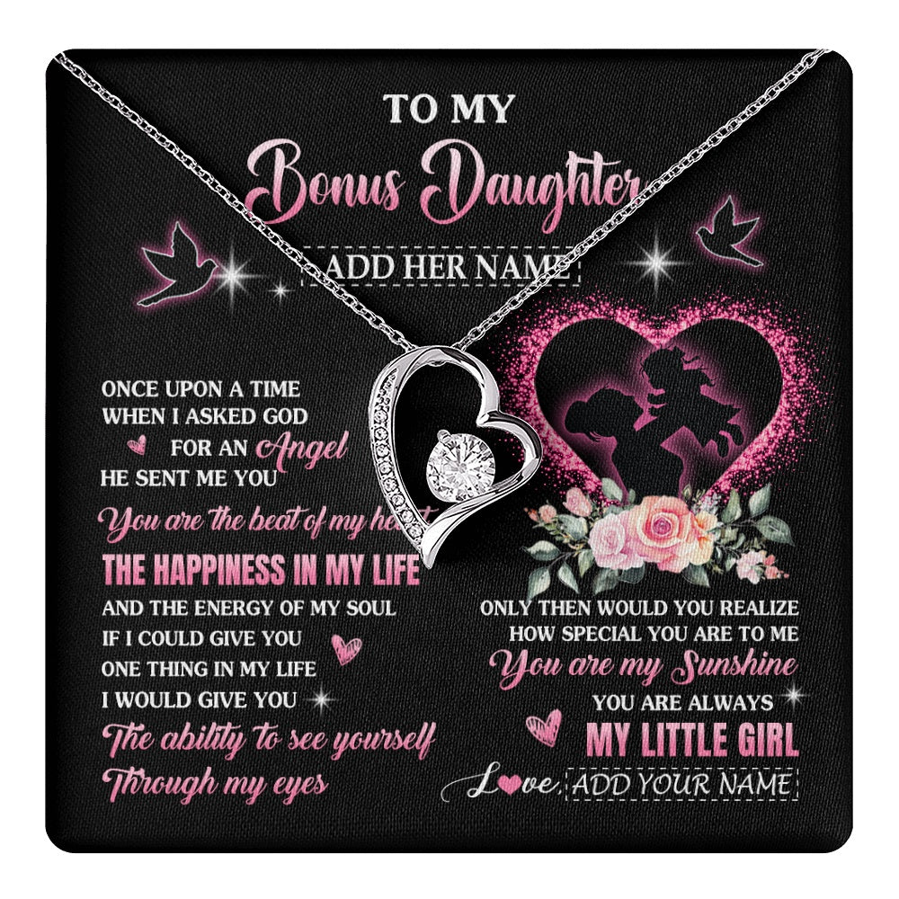 Forever Love Necklace 14K White Gold Finish | 1 | Personalized To My Bonus Daughter From Stepmom Necklace Once Upon A Time Birthday Graduation Gifts For Stepdaughter Christmas Custom Gift Box Message Card | teecentury.myshopify