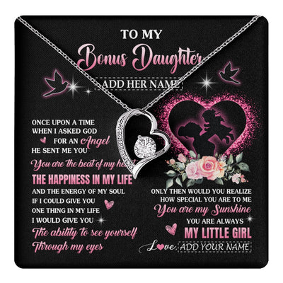 Forever Love Necklace 14K White Gold Finish | 1 | Personalized To My Bonus Daughter From Stepmom Necklace Once Upon A Time Birthday Graduation Gifts For Stepdaughter Christmas Custom Gift Box Message Card | teecentury.myshopify