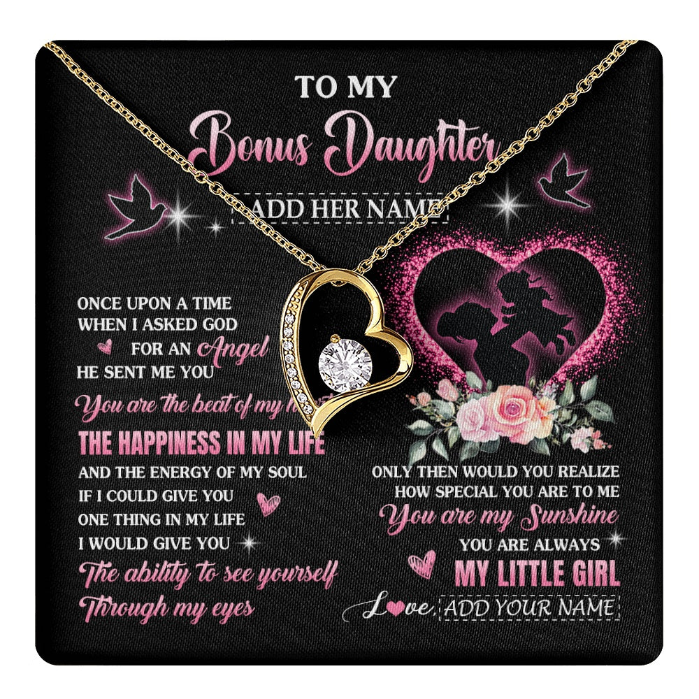 Forever Love Necklace 18K Yellow Gold Finish | 1 | Personalized To My Bonus Daughter From Stepmom Necklace Once Upon A Time Birthday Graduation Gifts For Stepdaughter Christmas Custom Gift Box Message Card | teecentury.myshopify