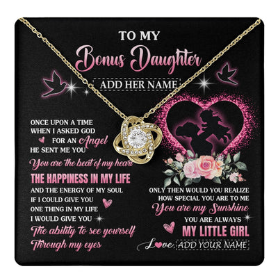 Love Knot Necklace 18K Yellow Gold Finish | 1 | Personalized To My Bonus Daughter From Stepmom Necklace Once Upon A Time Birthday Graduation Gifts For Stepdaughter Christmas Custom Gift Box Message Card | teecentury.myshopify