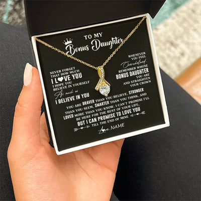Alluring Beauty Necklace 18K Yellow Gold Finish | 2 | Personalized To My Bonus Daughter Gifs From Bonus Mom Necklace How Much I Love You Stepddaughter Birthday Gifts Christmas Customized Gift Box Message Card | teecentury